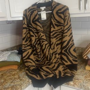 H&M , long cardigan, black and brown Tiger animal print , size M, NWT